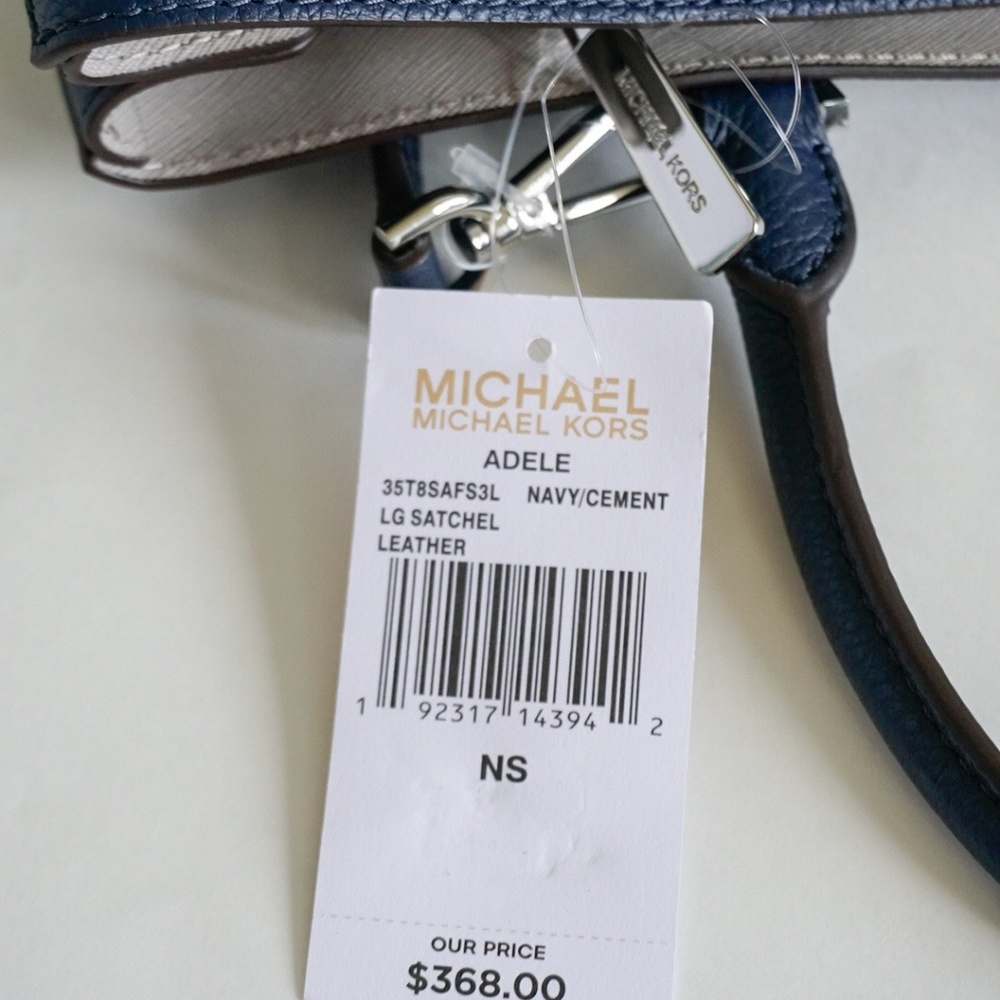 Michael Kors Adele LG Satchel Leather Navy Cement - Picture 8 of 8